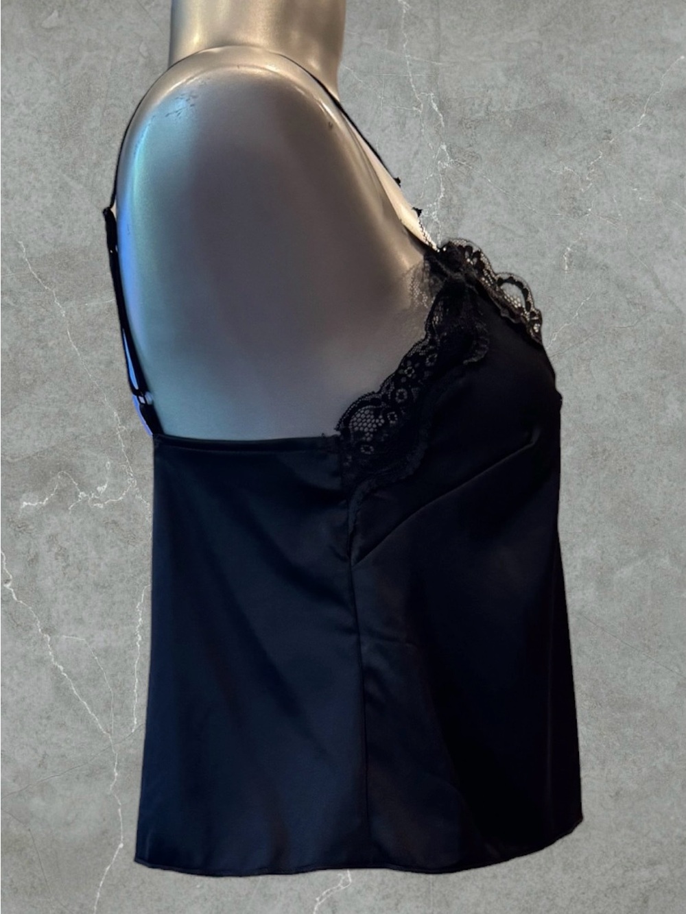 $10 Add-on | Black Satin Lace-Trim Camisole - Picture 6 of 14